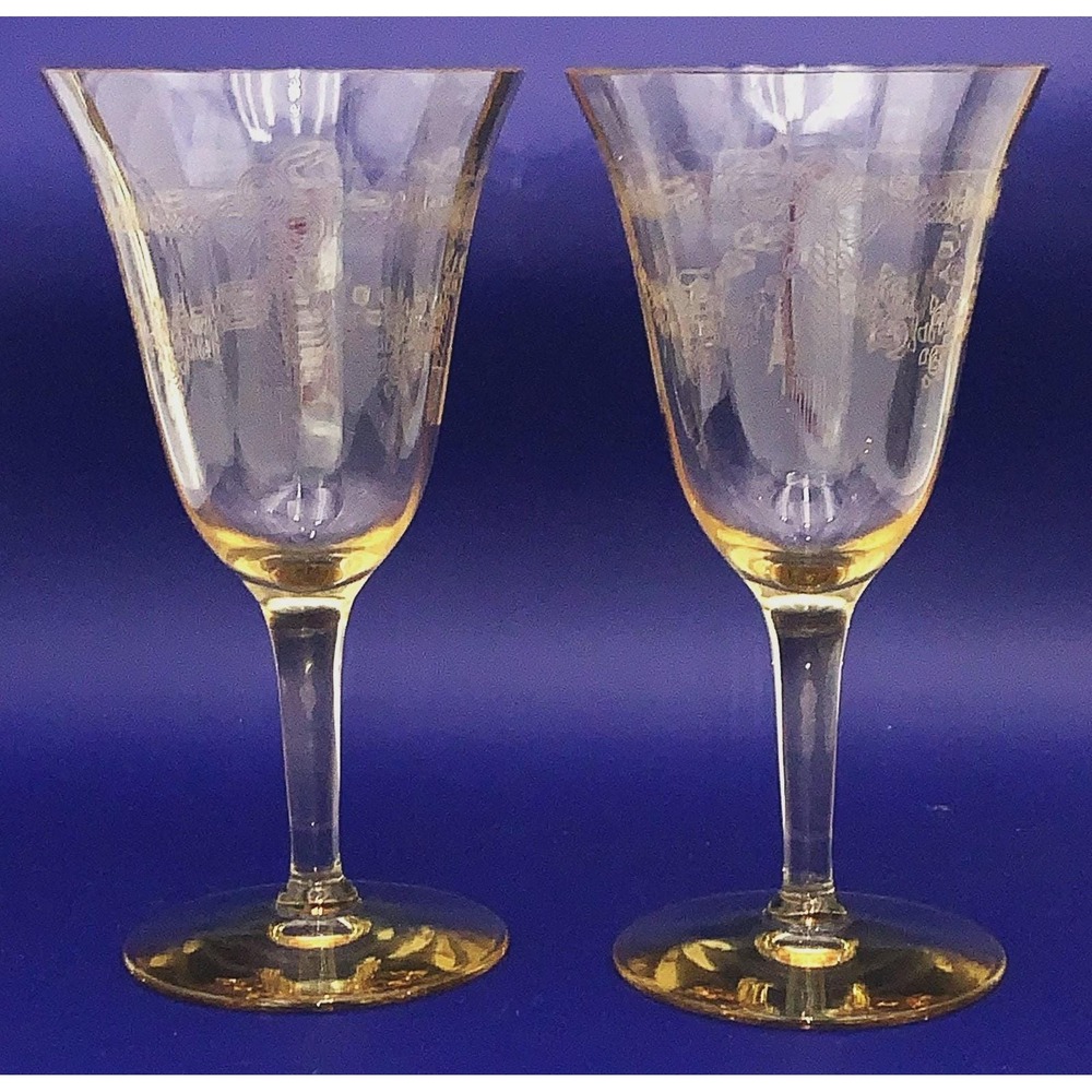 TIFFIN FRANCISCAN Paulina 2 Wine / Water RARE Mandarin Yellow Stems No. 14196
